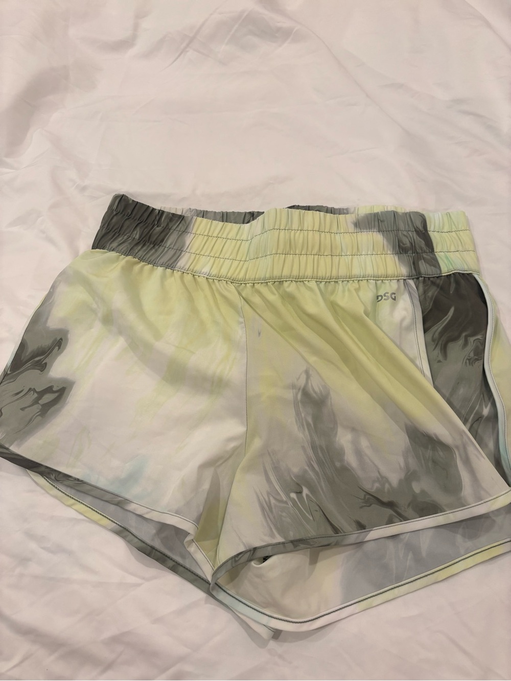 DSG Yellow and Gray Marble Print Athletic Shorts